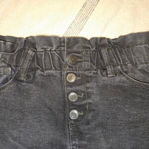 Girls SO Black Denim Mini Skirt Paperbag Waist Button Front Stretch, grunge, Y2K